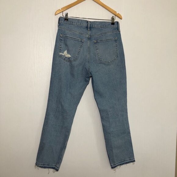 Gap Jeans Womens 10 R Cheeky Straight High Rise Light Wash Distressed Raw Hem - Picture 7 of 14